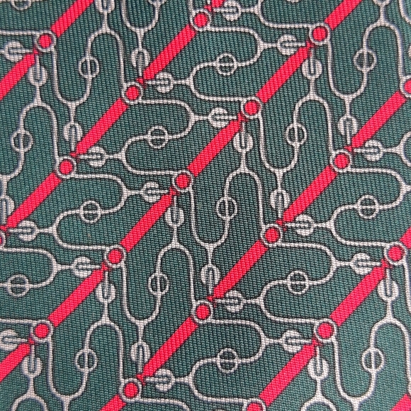 Hermès tie green with read stripes - Picture 2 of 3